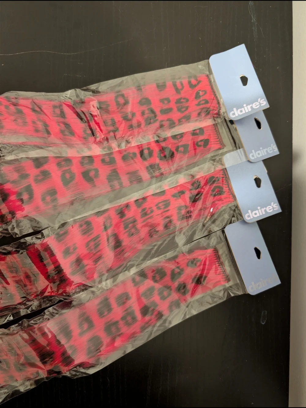 Claire's Pink and Black Leopard Print Hair Extensions - Pack of 4 - Vintage